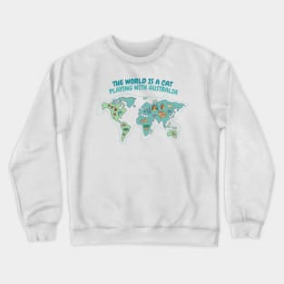 Cat Playing World Map P Crewneck Sweatshirt